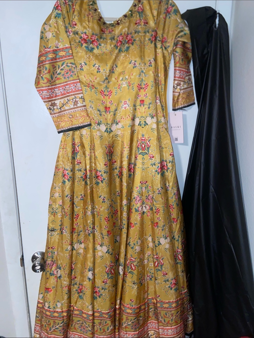 Floral Mustard Maxi Dress with Border Print